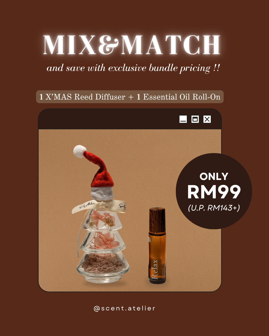 [M&M] 1x Essential Oil Roll-On + 1x X'MAS Reed Diffuser